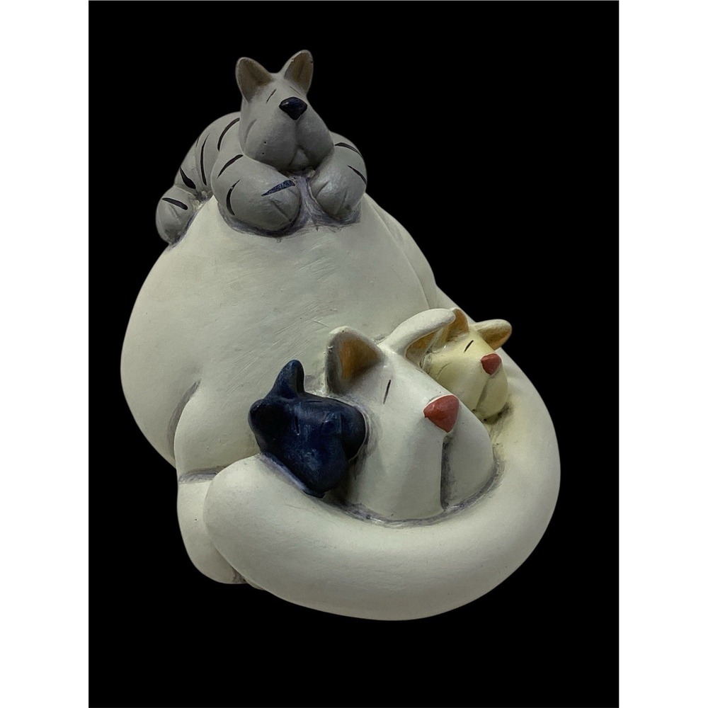 Crazy Mountain Mama Cat Figurine with Kittens Clay Art sculpture